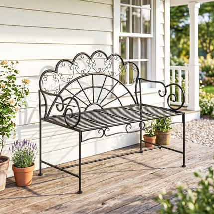 Metal Garden Bench Loveseat with Slatted Seat, Black
