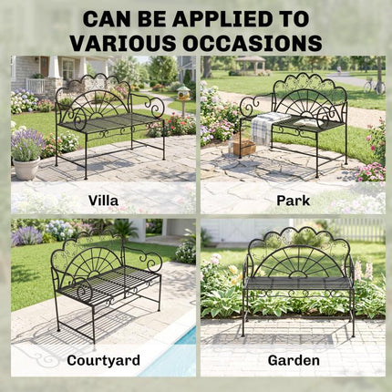 Metal Garden Bench Loveseat with Slatted Seat, Black