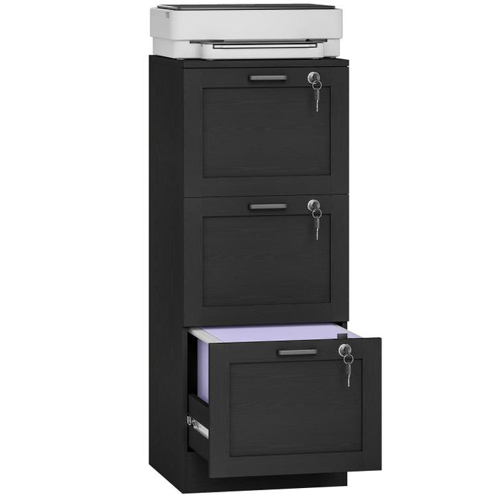 3-Drawer Filing Cabinet with Lock - Black