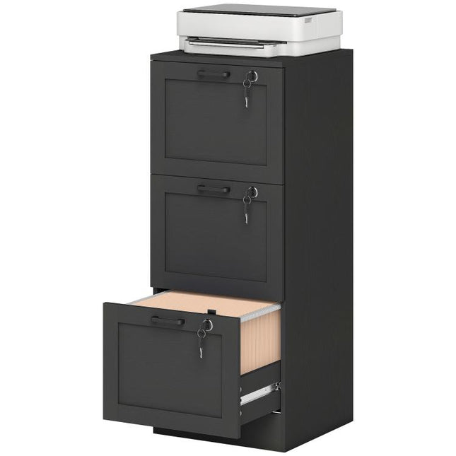 3-Drawer Filing Cabinet with Lock - Black