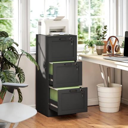 3-Drawer Filing Cabinet with Lock - Black