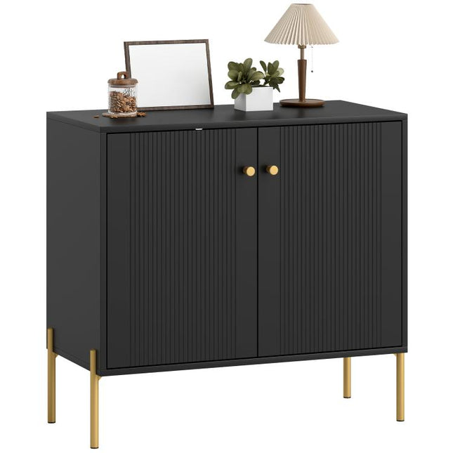 Sideboard Buffet Cabinet, Coffee Bar Cabinet with Fluted Doors and Adjustable Shelf, Black