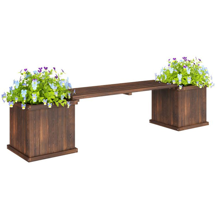 Wooden Garden Planter & Bench Combination Garden Raised Bed Patio Park Carbonised Finish 176 x 38 x 40 cm