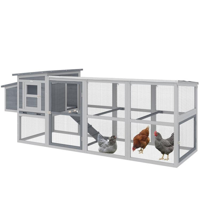Large Chicken Coop, Wooden Hen House with Covered Run, Nesting Box, Pull-Out Tray, Opening Asphalt Roof