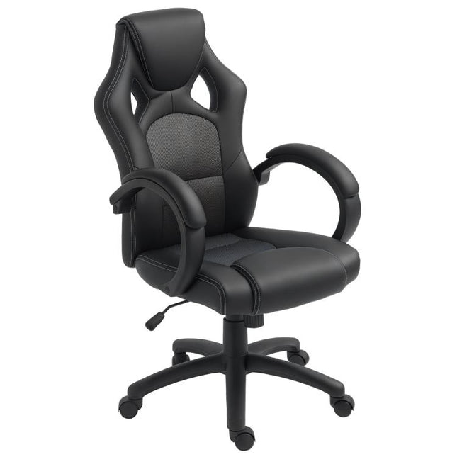 Office Chair Faux Leather Swivel Computer Desk Chair for Home Office with Wheels Armrests Black