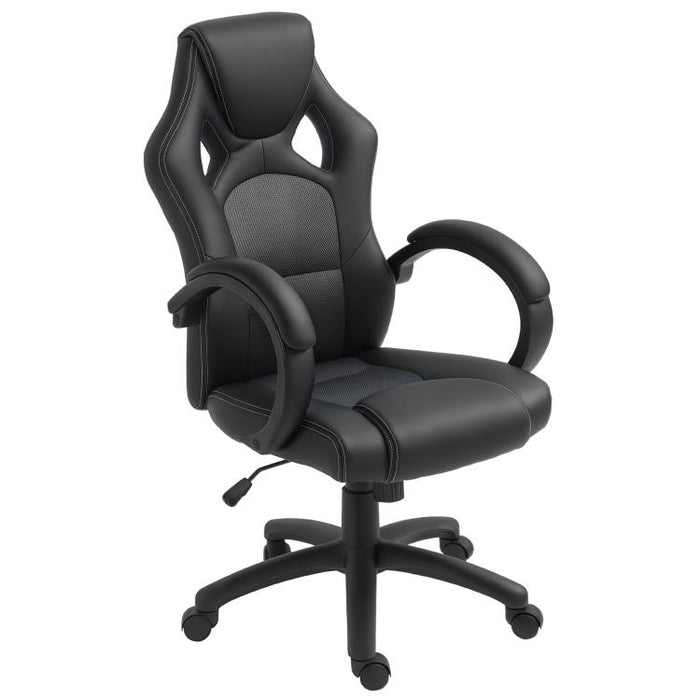Office Chair Faux Leather Swivel Computer Desk Chair for Home Office with Wheels Armrests Black