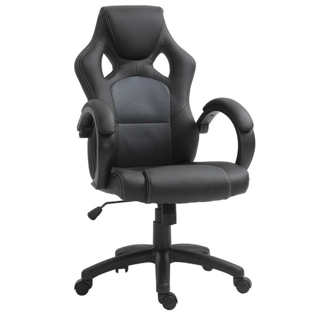 Office Chair Faux Leather Swivel Computer Desk Chair for Home Office with Wheels Armrests Black