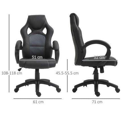 Office Chair Faux Leather Swivel Computer Desk Chair for Home Office with Wheels Armrests Black