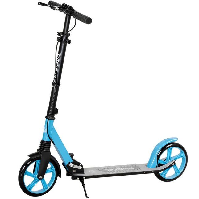 One-click Folding Kick Scooter for 14+ w/ Adjustable Handlebar, Push Scooter with Kickstand, Dual Brake System, Blue