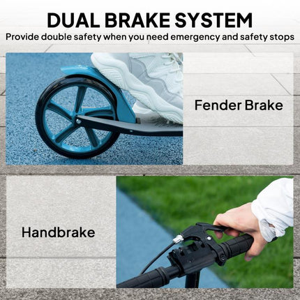 One-click Folding Kick Scooter for 14+ w/ Adjustable Handlebar, Push Scooter with Kickstand, Dual Brake System, Blue