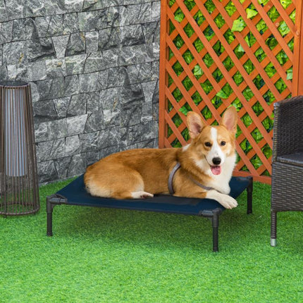 Raised Dog Bed Cat Elevated Lifted Puppy Pet Elevated Cot Portable Camping Basket – Blue (Medium)