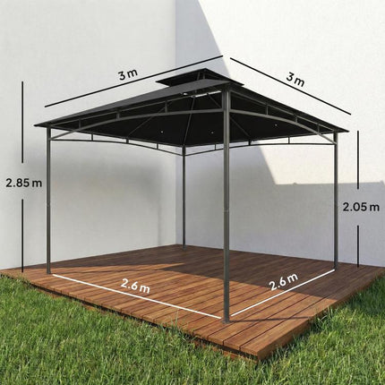 3 x 3 m Gazebo, Garden Gazebo with 2-Tier Roof, Metal Frame, Black