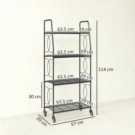 4-Tier Metal Plant Stand, Heavy Duty Ladder Shelf Potted Plants Display Rack with Lockable Wheels