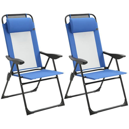 Folding Garden Chairs Set of 2, 5-Position Recliner Camping Chair with High Back, All Weather Texteline Seat, Portable Outdoor Dining Chairs with Headrests for Patio, Picnic, Blue