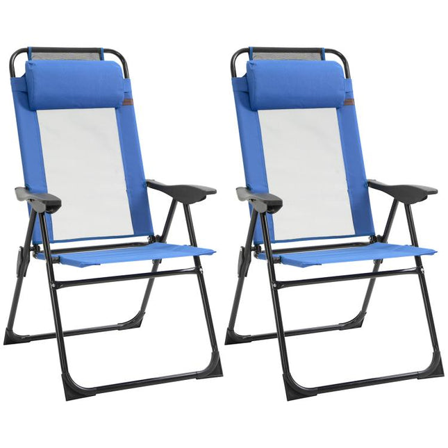 Folding Garden Chairs Set of 2, 5-Position Recliner Camping Chair with High Back, All Weather Texteline Seat, Portable Outdoor Dining Chairs with Headrests for Patio, Picnic, Blue