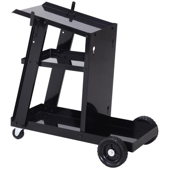 Welding Cart Welder Trolley Garage for Gas Bottles w/ Safety Chain, Wheels, Black