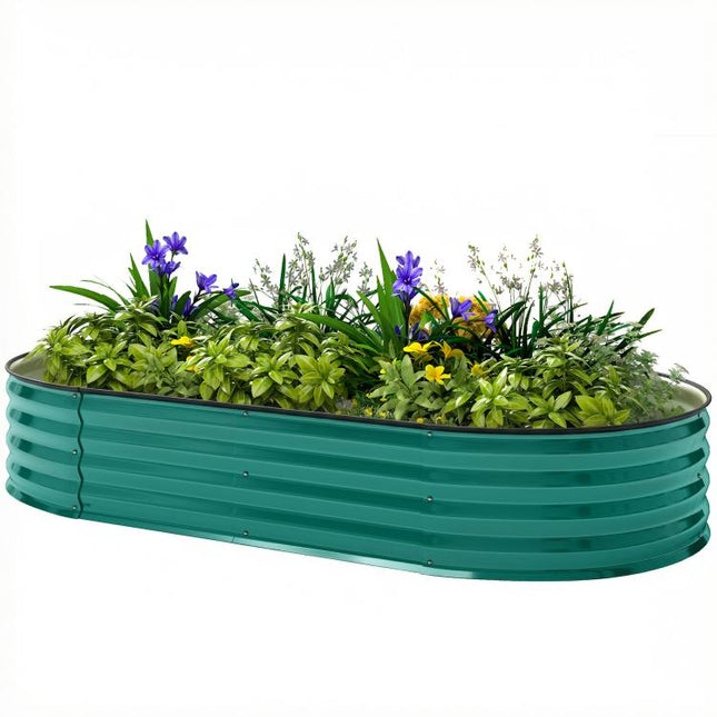 Galvanised Raised Garden Bed, Metal Planter Box with Safety Edging, for Flowers, Herbs, Succulents, Light Green