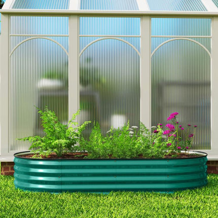 Galvanised Raised Garden Bed, Metal Planter Box with Safety Edging, for Flowers, Herbs, Succulents, Light Green