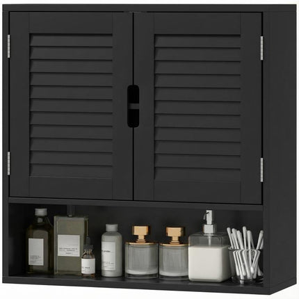 Bathroom Cabinet, Wall Mounted Storage Cabinet with Adjustable Shelves, 60 x 20 x 60 cm, Black