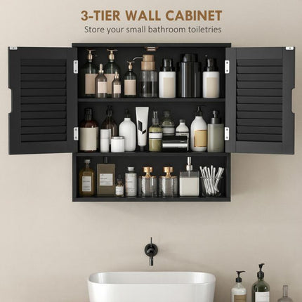 Bathroom Cabinet, Wall Mounted Storage Cabinet with Adjustable Shelves, 60 x 20 x 60 cm, Black