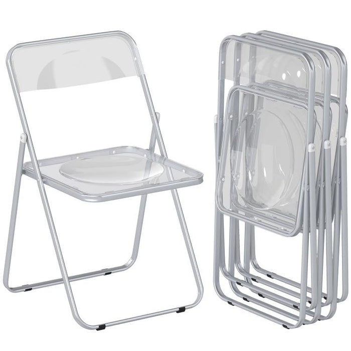 Foldable Chairs, Folding Chairs with Transparent Seat and Backrest, Heavy Duty Steel Frame, 47W x 48D x 75H cm, Clear