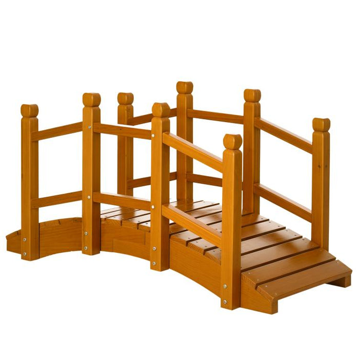 Wooden Garden Bridge with Safety Railings, Arc Footbridge for Pond Backyard Stream, Brown
