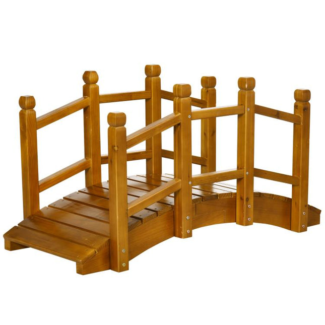 Wooden Garden Bridge with Safety Railings, Arc Footbridge for Pond Backyard Stream, Brown