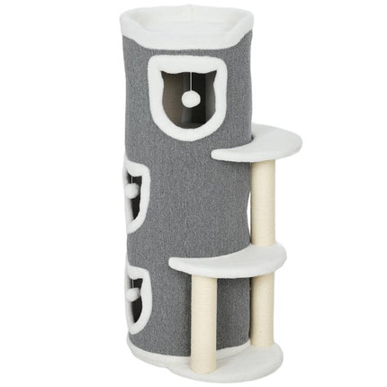 101 cm Cat Tree with Sisal Scratching Posts, 3 Barrel Condos, 3 Platforms, for Indoor Cats to Rest and Play