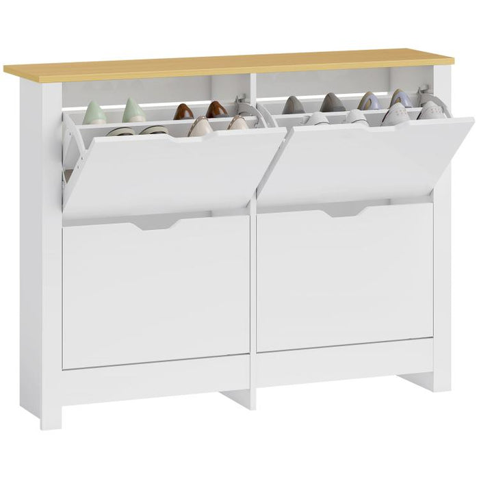 Slim Shoe Cabinet, Narrow Shoe Cupboard with 4 Flip Drawers, Adjustable Shelves for 16 Pairs of Shoes, White