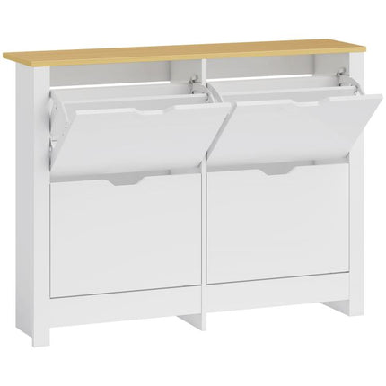 Slim Shoe Cabinet, Narrow Shoe Cupboard with 4 Flip Drawers, Adjustable Shelves for 16 Pairs of Shoes, White
