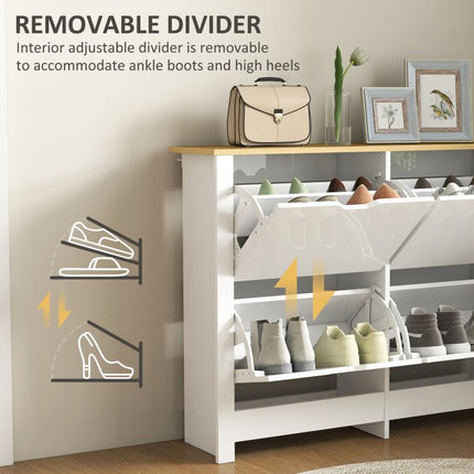 Slim Shoe Cabinet, Narrow Shoe Cupboard with 4 Flip Drawers, Adjustable Shelves for 16 Pairs of Shoes, White