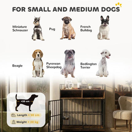 Dog Crate Furniture, Dog Cage with Rotatable Feeding Station and Storage Shelves, End Side Table Indoor Pet Kenne