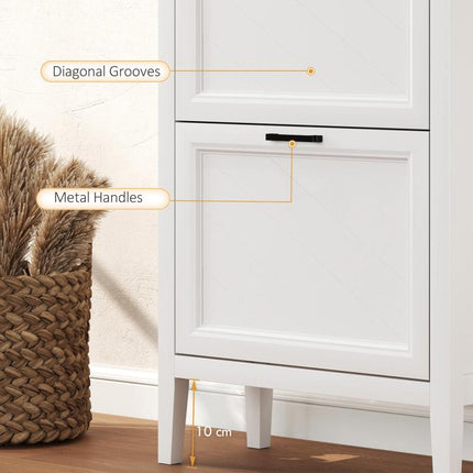 Shoe Cabinet with 2 Flip Drawers, Farmhouse Narrow Shoe Storage Cabinet with Adjustable Shelves, White