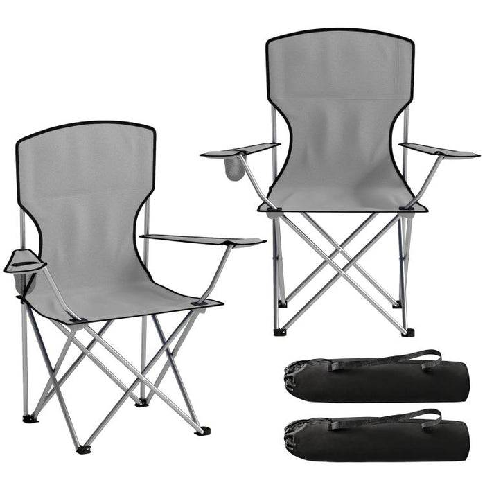 Camping Chair Set of 2 Portable Folding Outdoor Camp Chair with Cup Holders and Carry Bag Grey