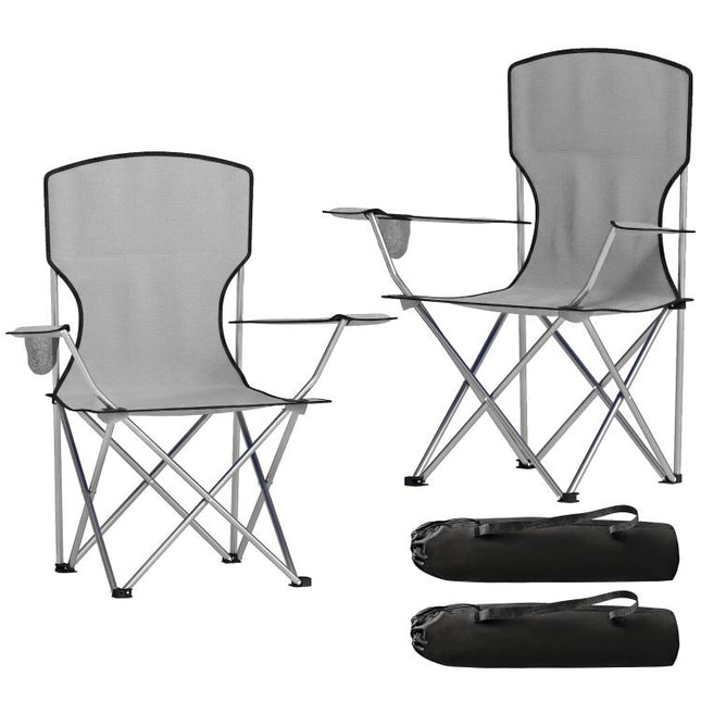 Camping Chair Set of 2 Portable Folding Outdoor Camp Chair with Cup Holders and Carry Bag Grey