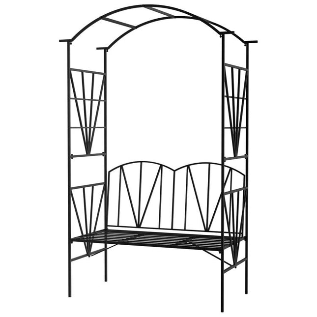 Garden Bench, 2 Seater Outdoor Patio Bench, Metal Garden Loveseat with Arch for Vines and Climbing Plants, Black