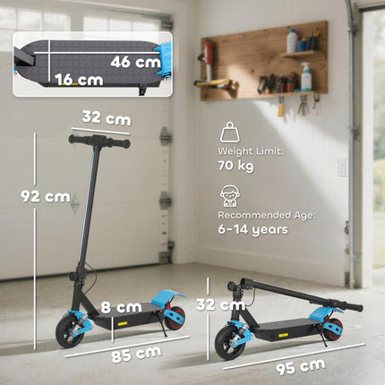 Foldable Kids Electric Scooter with LCD Display, Dual Shock Absorption, Up to 15 KM/H, Max Range 6 KM for Age 6-14, Blue