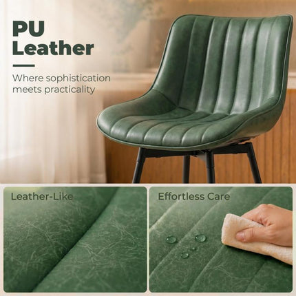 Set of 2 PU Leather Swivel Bar Stools - Dark Green