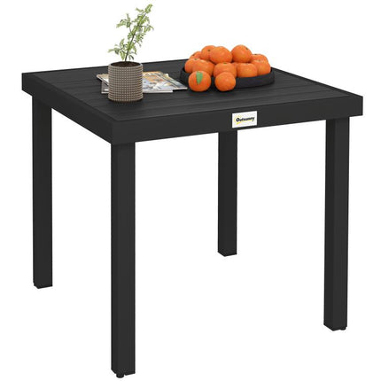 78 cm Garden Dining Table for 4 People, Square Outdoor Coffee End Side Table with Aluminium Legs, Black