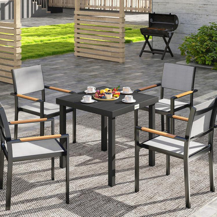 78 cm Garden Dining Table for 4 People, Square Outdoor Coffee End Side Table with Aluminium Legs, Black