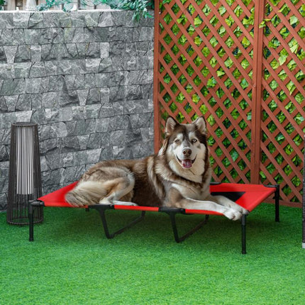 Raised Dog Bed Cooling Elevated Pet Cot with Breathable Mesh for Indoor Outdoor Use Red, XX Large, 122 x 92 x 23cm