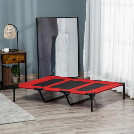 Raised Dog Bed Cooling Elevated Pet Cot with Breathable Mesh for Indoor Outdoor Use Red, XX Large, 122 x 92 x 23cm