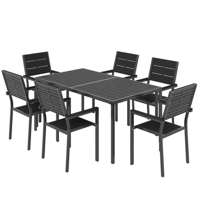 7 Pieces Outdoor Dining Set, Patio Table and Chairs for 6, Garden Dining Furniture Set with Slatted Tabletop