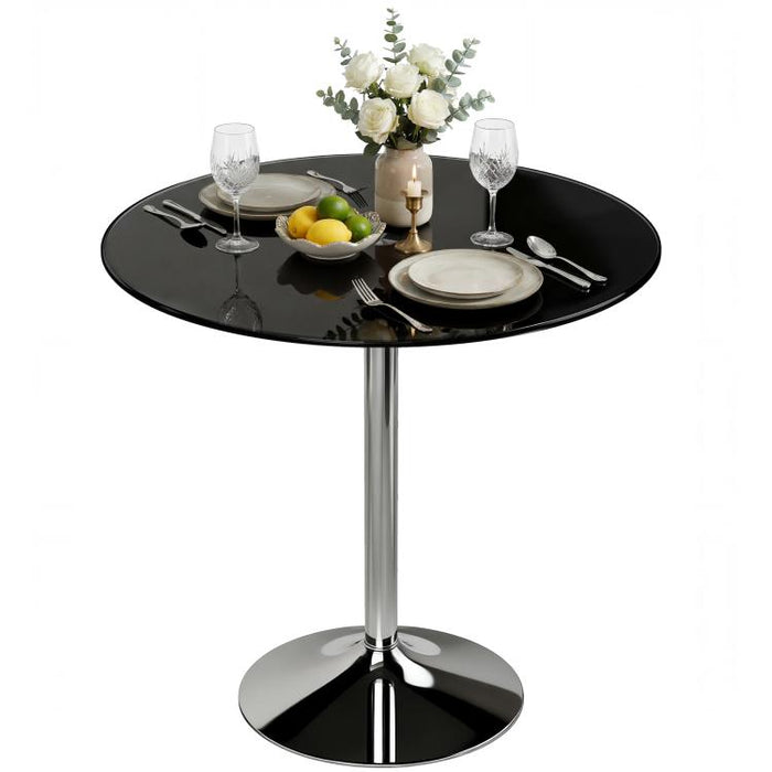 Round Bar Table, Modern Dining Table with Tempered Glass Top and Steel Frame for 4, 80 x 80 x 77cm, Black