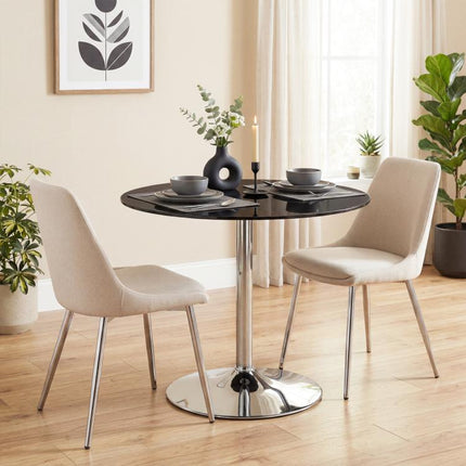 Round Bar Table, Modern Dining Table with Tempered Glass Top and Steel Frame for 4, 80 x 80 x 77cm, Black