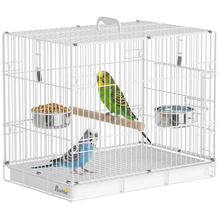 Bird Cage Foldable Portable Budgie Cage with Wooden Perch 2 Bowls for Travel 49 x 31 x 40 cm White