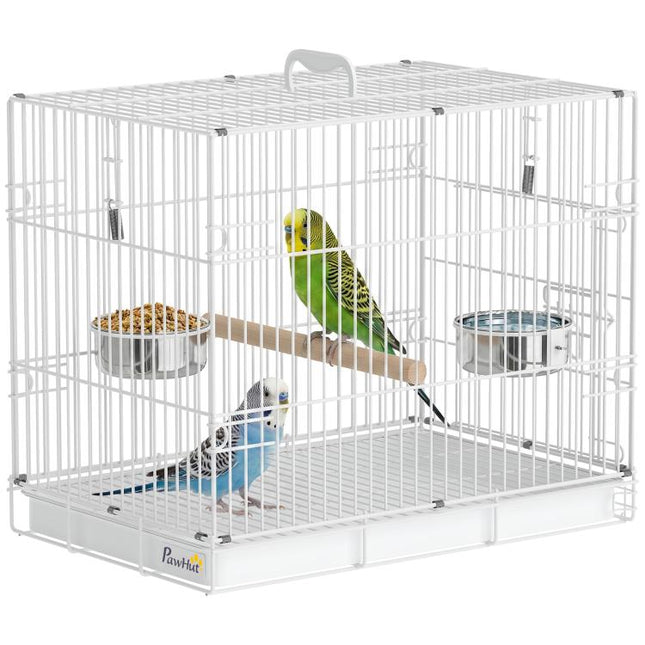Bird Cage Foldable Portable Budgie Cage with Wooden Perch 2 Bowls for Travel 49 x 31 x 40 cm White
