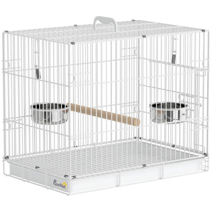 Bird Cage Foldable Portable Budgie Cage with Wooden Perch 2 Bowls for Travel 49 x 31 x 40 cm White