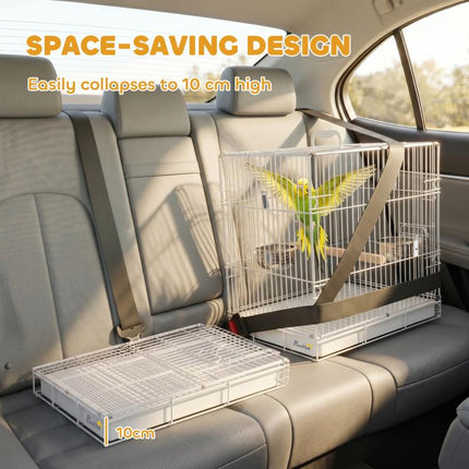 Bird Cage Foldable Portable Budgie Cage with Wooden Perch 2 Bowls for Travel 49 x 31 x 40 cm White