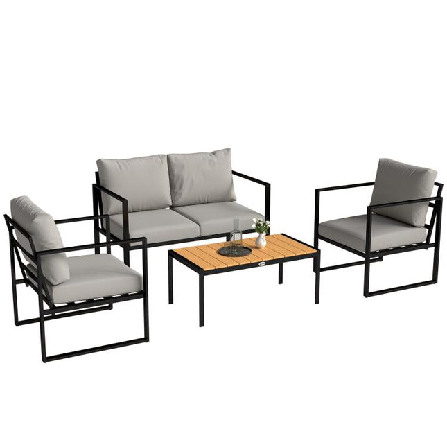 Outdoor Garden Furniture Set, 4 Piece Patio Furniture with Slatted Table, Indoor Outdoor Balcony Patio Conservatory Set
